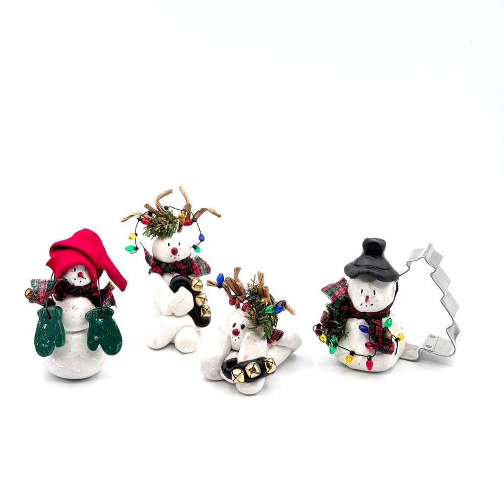 Vintage Hand Painted Snowman Figurine Set